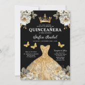 Floral Gold Butterfly Princess Quinceanera Einladung (Vorderseite)