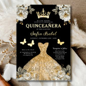 Floral Gold Butterfly Princess Quinceanera Folieneinladung