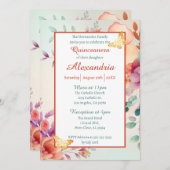 Floral Gold Butterfly Quinceanera Einladung (Vorne/Hinten)