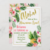 Floral Gold Calligraphy Luau Birthday Einladung (Vorne/Hinten)