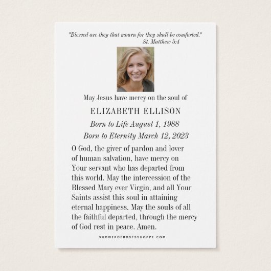 Floral Gold Celtic Cross Beerdigung Prayer Card (Rückseite)