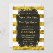 Floral Gold Foil Streifen Black Wedding Einladung (Vorderseite)
