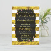 Floral Gold Foil Streifen Black Wedding Einladung (Stehend Vorderseite)
