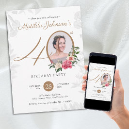 Floral Gold Foto 40. Geburtstag Party Einladung