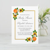 Floral Gold Frame Baby Dusche Einladung (Stehend Vorderseite)