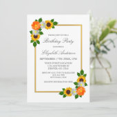 Floral Gold Frame Geburtstag Einladung (Stehend Vorderseite)