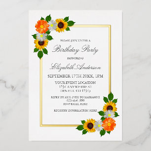 Floral Gold Frame Geburtstag Folieneinladung
