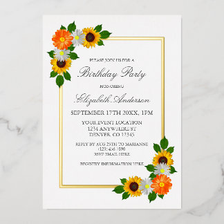 Floral Gold Frame Geburtstag Folieneinladung