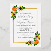 Floral Gold Frame Geburtstag Folieneinladung (Vorderseite)