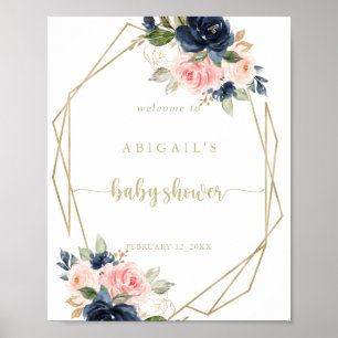 Floral Gold Geometric Baby Shower Welcome Poster