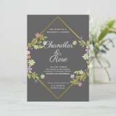 Floral Gold Geometric Minimalistisch Gray Wedding Einladung (Stehend Vorderseite)