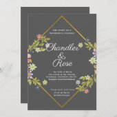 Floral Gold Geometric Minimalistisch Gray Wedding Einladung (Vorne/Hinten)