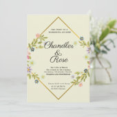 Floral Gold Geometric Minimalistisch Green Wedding Einladung (Stehend Vorderseite)