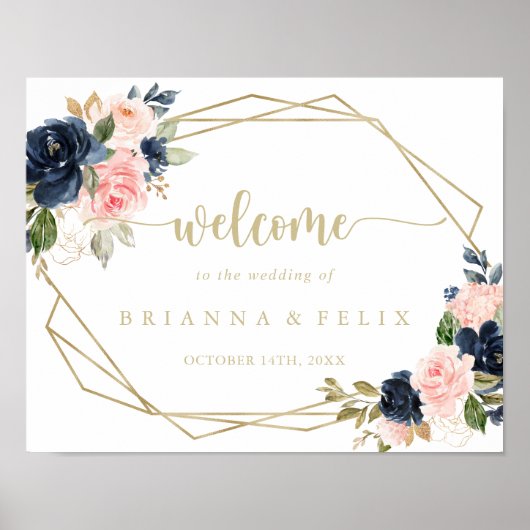 Floral Gold Geometric Wedding Welcome Sign Poster (Vorne)