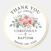 Floral Gold Girl Christening Taufe Vielen Dank Runder Aufkleber (Vorderseite)