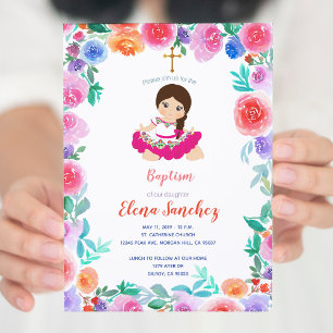 Floral Gold Girl Taufe Christening Mexikanisch Einladung