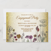 Floral Gold Glitter Wedding Engagement Party Einladung (Vorderseite)