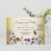 Floral Gold Glitter Wedding Engagement Party Einladung (Stehend Vorderseite)