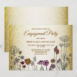 Floral Gold Glitter Wedding Engagement Party Einladung