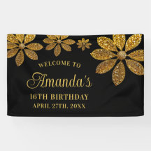 Floral Gold Glitzer Blume Sweet 16 Birthday