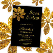 Floral Gold Glitzer Blume Sweet 16 Birthday Einladung