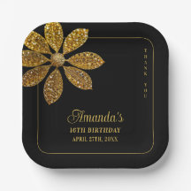 Floral Gold Glitzer Blume Sweet 16 Birthday