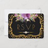 Floral Gold Glitzer Confetti Black UAWG RSVP Karte (Vorderseite)