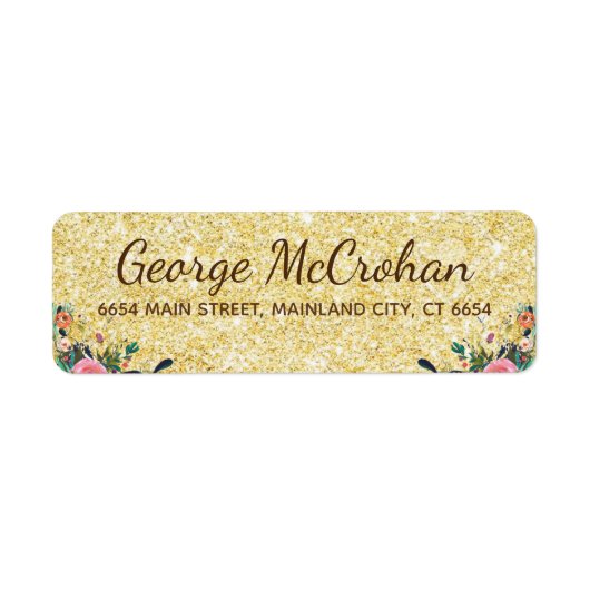 Floral Gold Glitzer Foil Rücksendeadresse (Vorne)