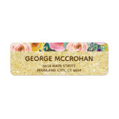 Floral Gold Glitzer Foil Rücksendeadresse (Vorne)