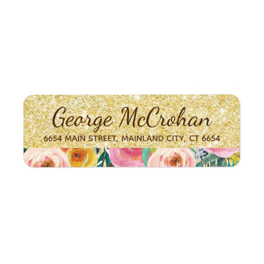 Floral Gold Glitzer Foil Rücksendeadresse (Vorne)