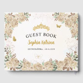Floral Gold Glitzer Princess Quinceanera Guestbook Gästebuch (Rückseite)