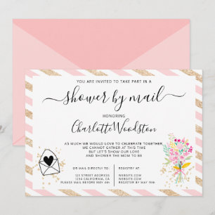 Floral gold Glitzer Streifen Babydusche per Post Einladung