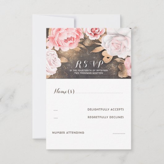 Floral Gold Glitzer Wedding RSVP Karte (Vorderseite)