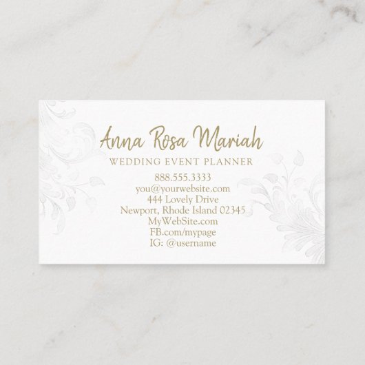 *~* Floral Gold Glitzer Weiße Rose Blume Elegant Visitenkarte (Rückseite)