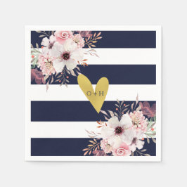 Floral Gold Heart Navy Weißbuch Hochzeitsbuch Napk Serviette