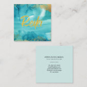 *~* Floral Gold Heiler Aqua Reiki Energie Quadratische Visitenkarte (Vorne/Hinten)