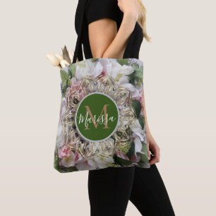 Floral Gold Hexagon Mandala Monogram Tote Bag Tasche