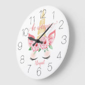 Floral Gold Horn Unicorn Große Wanduhr (Winkel)