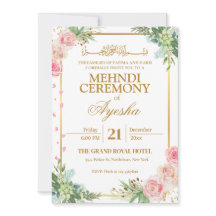 Floral Gold Islamische Hochzeit Mehndi Einladung