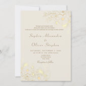 Floral Gold Ivory QR Code Hochzeit Einladung (Vorderseite)