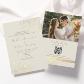 Floral Gold Ivory QR Code Hochzeit Einladung