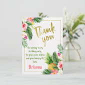 Floral Gold Kalligraphie Geburtstag Danke Karte (Stehend Vorderseite)