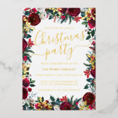 Floral Gold Leaf Corporate Weihnachtsfest Party Folieneinladung (Vorderseite)