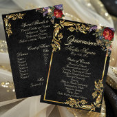 Floral & Gold Leaves - Black Quinceanera Program Programm