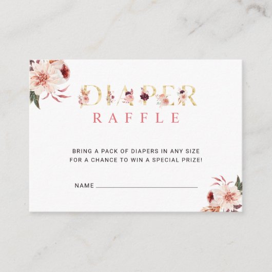 Floral Gold Letter Elegant Diaper Raffle Begleitkarte (Vorderseite)