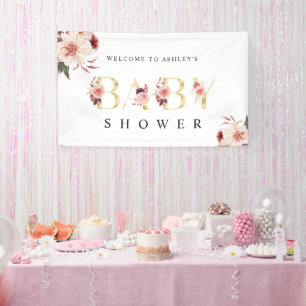 Floral Gold Letter Elegante Girl Baby Dusche Banner