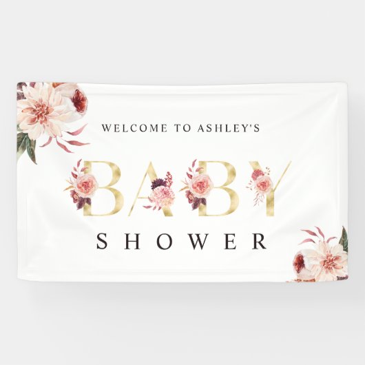 Floral Gold Letter Elegante Girl Baby Dusche Banner (Horizontal)