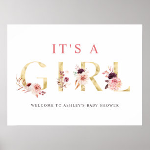 Floral Gold Letter Es ist ein Baby Duschzeichen Poster
