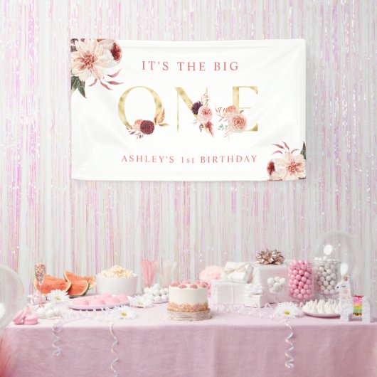 Floral Gold Letter Girl Banner (Party)