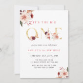 Floral Gold Letter Girl Einladung (Vorderseite)